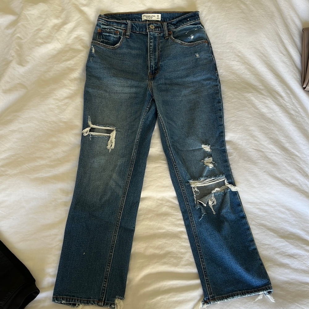 Abercrombie Ankle Straight Ultra High Rose Jeans, 26 Short